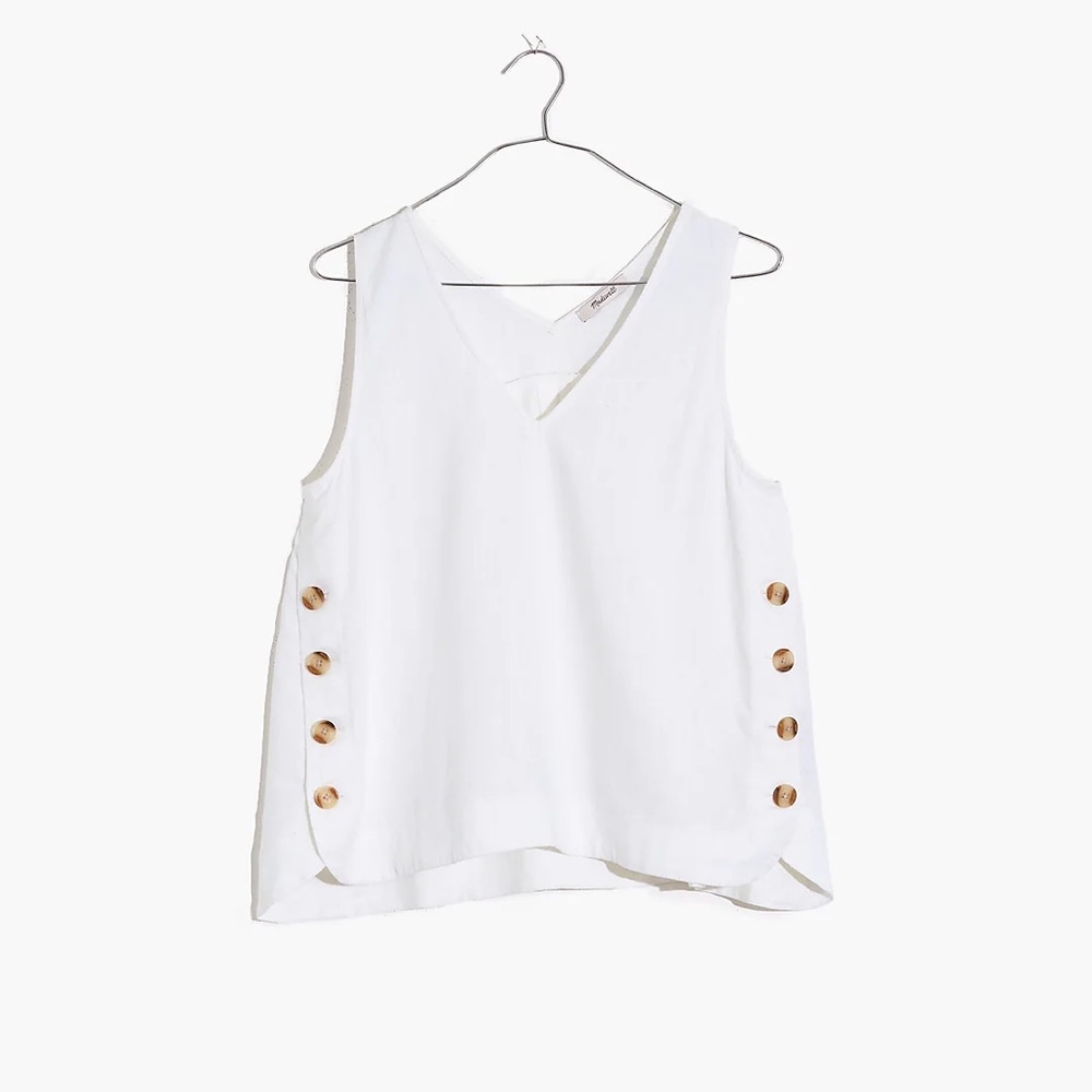 Women's White V-Neck Button-Side Tank Top - Picture 4 of 9